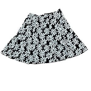 New York & Co Cotton Circle Mini Skirt Lined Women's 16 Black Floral Textured